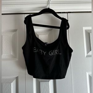 rhinestone baby girl cropped tank top metallic silver black